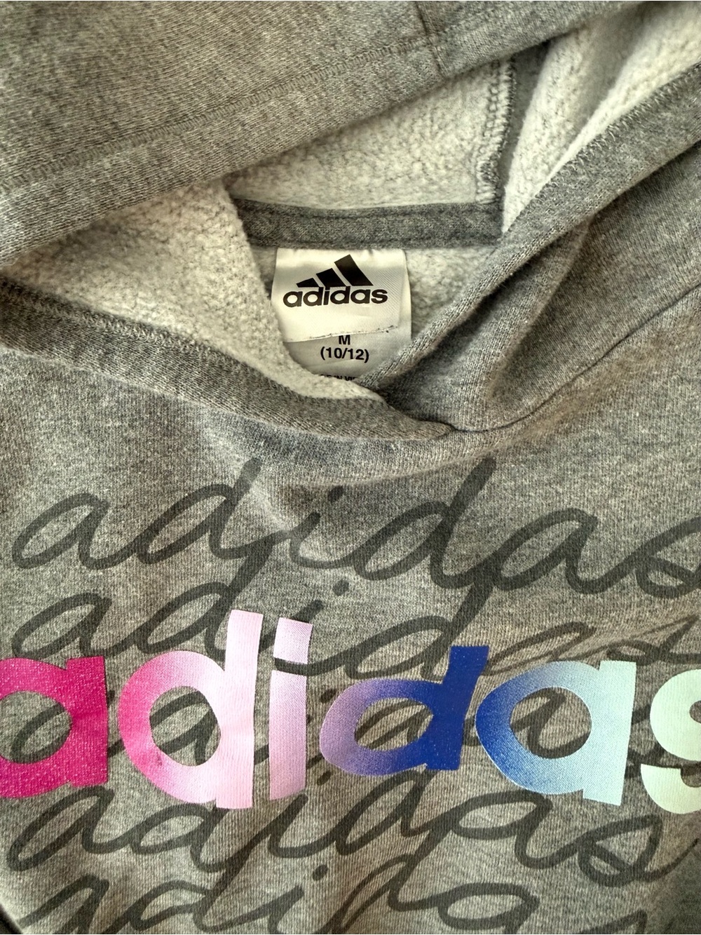 Adidas | Gray Hoodie with Multicolor Gradient Logo - Picture 3 of 5